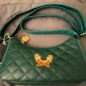 green quilted crossbody bag featuring Chip and Dale, designed by Loungefly.